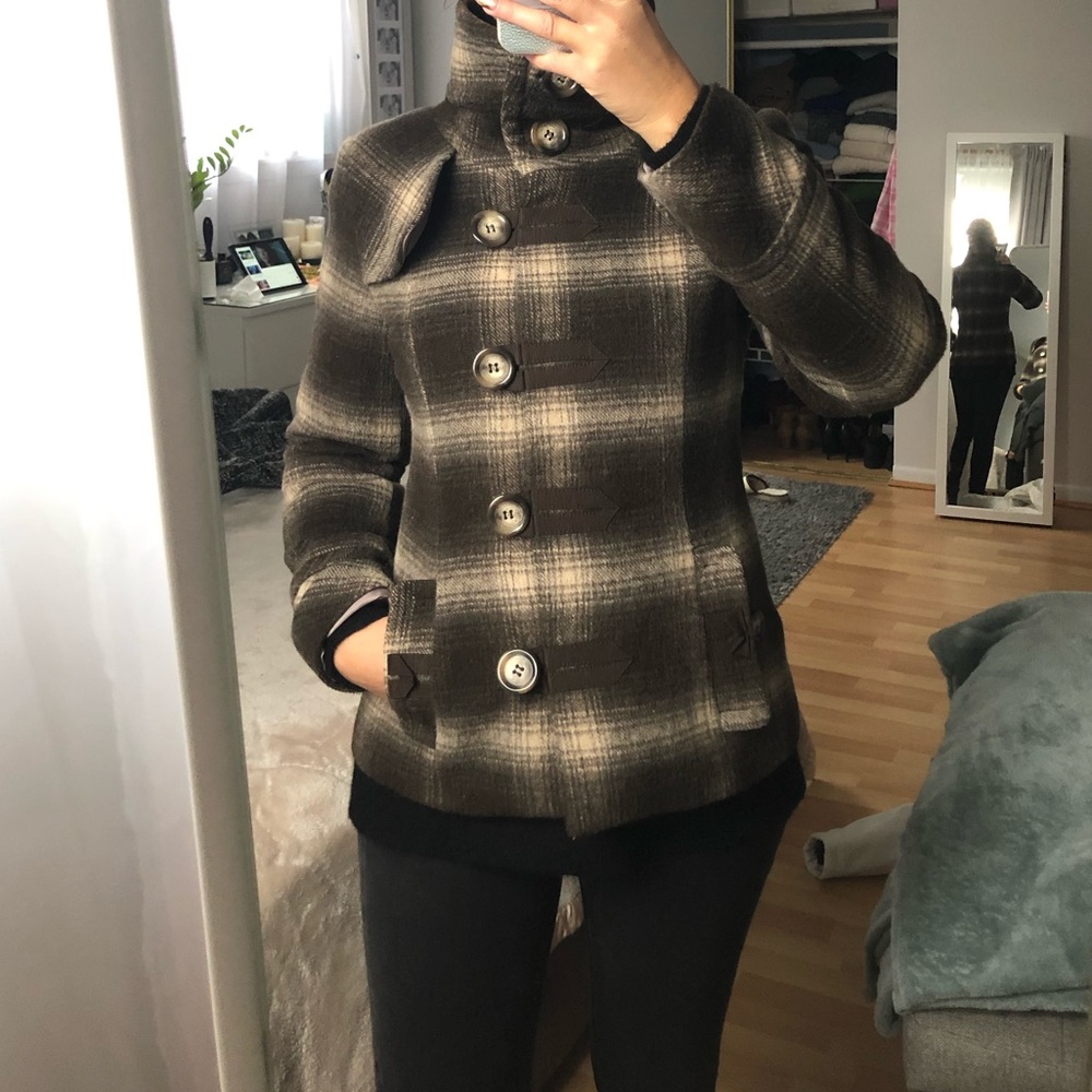 Maeva wool brown peacoat plaid print